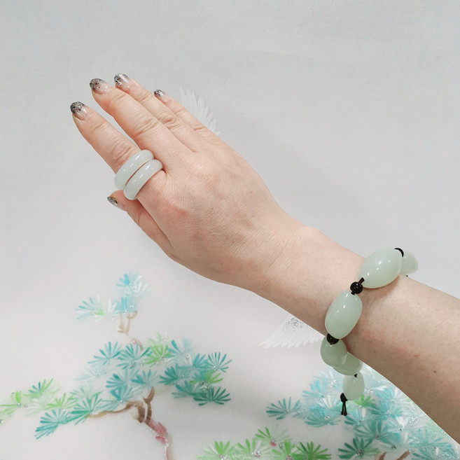 (다이룸)천연원석 춘천옥 쌍가락지.반지23호(기.건강..부모님 효도 선물.어르신 선물)