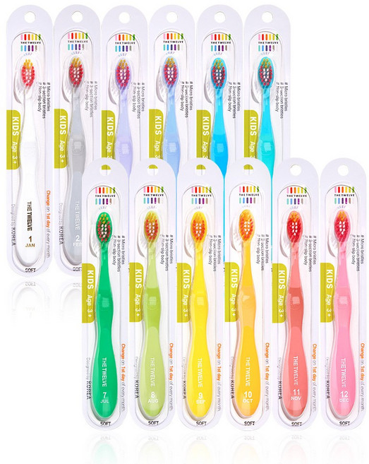 더트웰브 3단계 혼합치열기 전용 어린이 칫솔 3세이상, 파스텔, 12개입, 1개