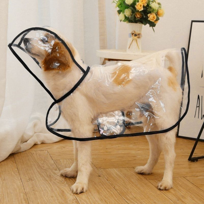 寵物透明防水雨衣 適用於中大型金毛、泰迪、柴犬等犬隻, 1個, 雨衣-黑色邊XL建議9-13斤