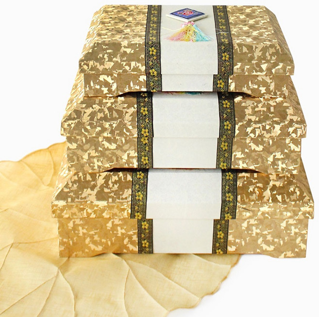 3size 전통 골드 한과박스 ( 명절 고급 답례품 추석 황금 떡상자 송편 선물포장 한과상자 정육박스 이바지 예단함 )