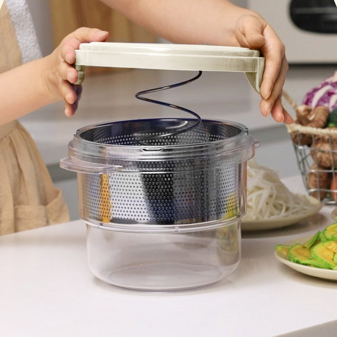 대용량 2.5L 짤순이 야채 나물 탈수기 스텐리스 304 파워성능 업그레이드 모델, 1개, 크림