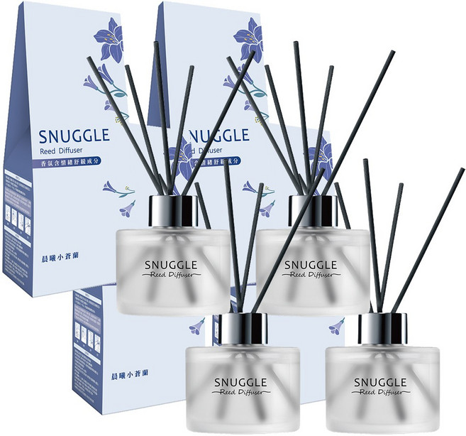 SNUGGLE 熊寶貝 香氛室內擴香 沉靜雪松 小蒼蘭 清新茉莉 療癒白茶 晨光白麝香 茶中漫步 檸檬馬鞭草, 晨曦小蒼蘭, 100ml, 4個