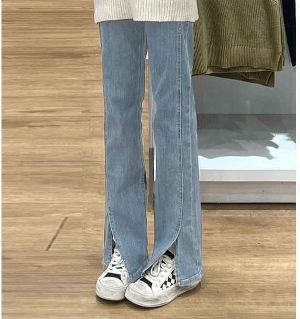 女生大尺碼牛仔褲 高腰直筒寬褲