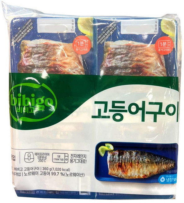 코스트코 비비고 고등어구이 360g(60gx6개입) /냉장 한끼식사 반찬 안주 간편조리, 1개