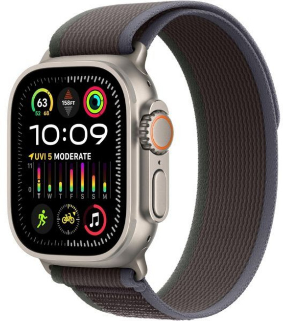 애플워치 스마트워치 스포츠 밴드 블루/블랙 트레일 루프가 있는 Apple Watch 울트라 2 GPS 셀룰러 49mm 러기드 티타늄 케이스 M/L 리뉴얼 프리미엄