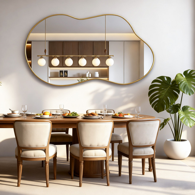 Brendayia 비대칭 벽걸이 거울 화장경 침실 탈의실 장식경 구름 모양의, 황금색 67x115cm