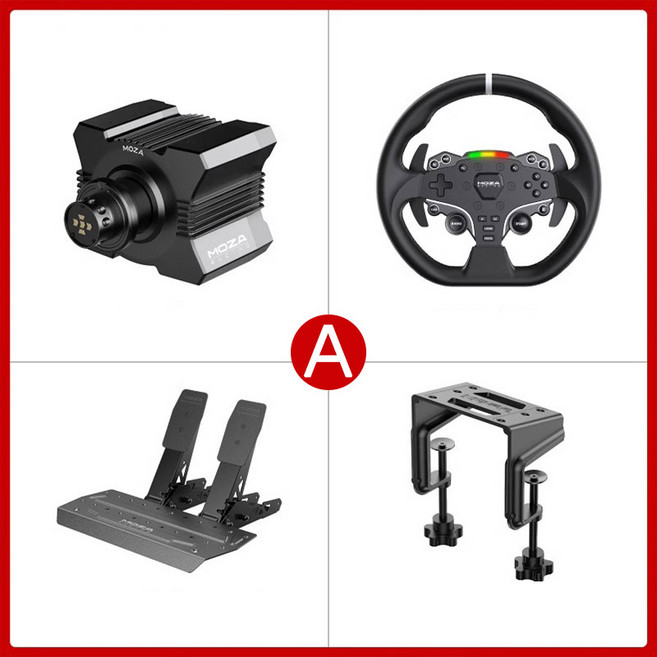 [CTK] MOZA R5 게이밍 레이싱 조이스틱 휠 핸들 풀패키지 올인원, 1개, A.R5+ES핸들+2페달+데스크 거치대
