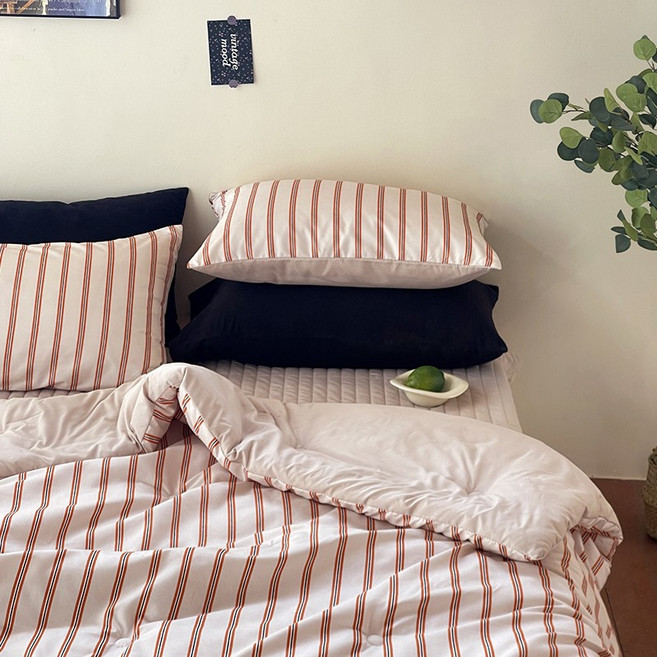 KURUA 스트라이프 항균 워싱 프리미엄 차렵이불 세트