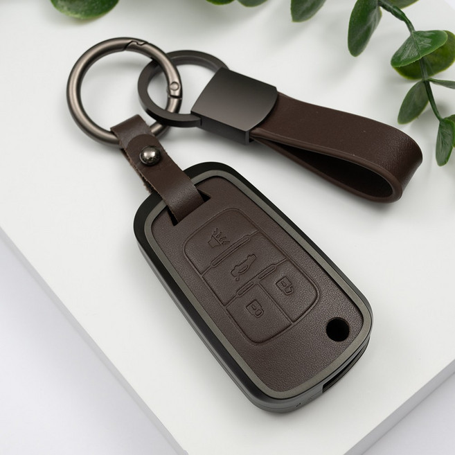 쉐보레 스파크 말리부 카마로 임팔라 알페온 호환 나노스트랩 천연소가죽 유심케이스 폴딩키 스마트 키 키링 키홀더, 4버튼(U07_KH12), 다크브라운