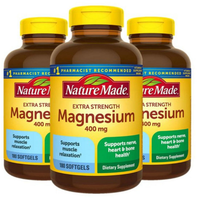 Nature Made 네이처메이드 엑스트라 스트렝스 마그네슘 400mg 180소프트젤 3병, 3개, 180정