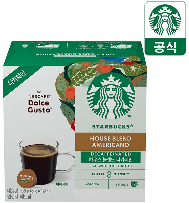 [무배]스타벅스 하우스 블렌드 디카페인 by 네스카페 돌체구스토 캡슐커피, 8g, 12개입, 7개