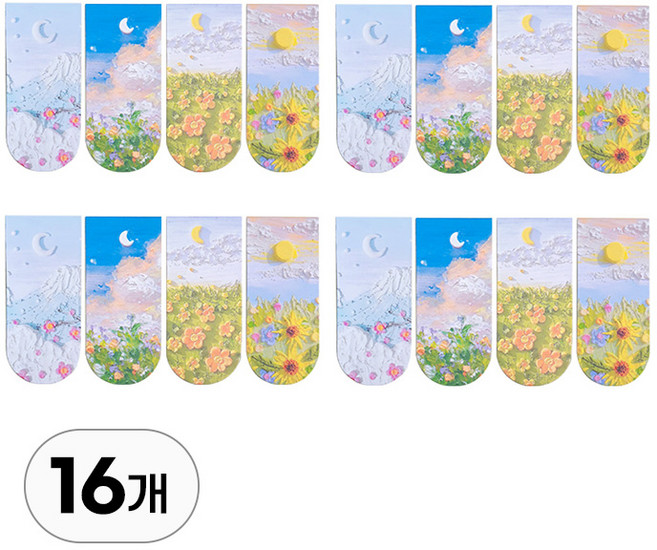 투데이리빙 16종 세트 자석 유화 책갈피 마그네틱 북마크 간편 고정 독서 북클립, R79152I(혼합색상, 16개입, 1세트