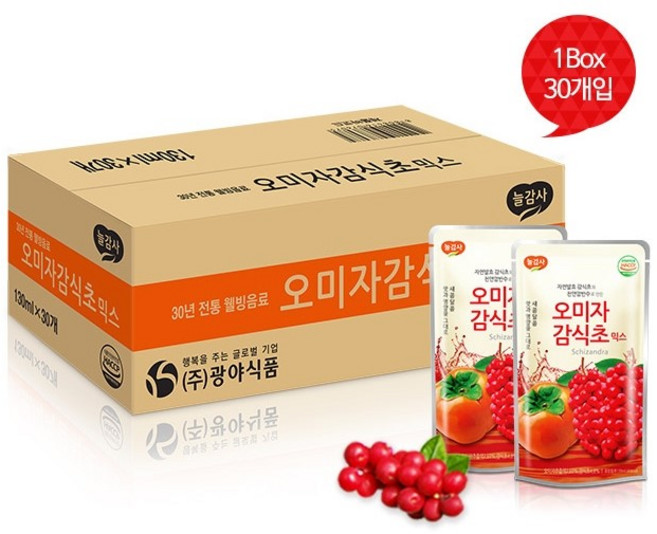 광야 오미자+감식초 믹스 파우치 원액 진액 즙 30포, 130ml, 30개