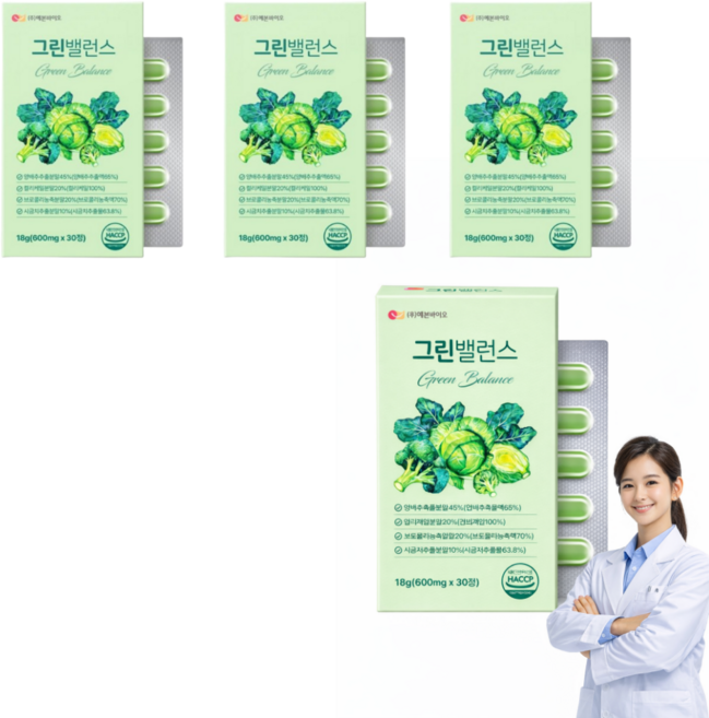 예본바이오 그린밸런스 식이섬유 양배추 컬리케일, 3개, 30정