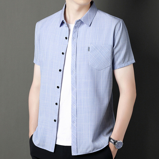 春秋季厚款長袖襯衫男士寬鬆棉麻襯衣中青年寬鬆亞麻商務休閒條紋