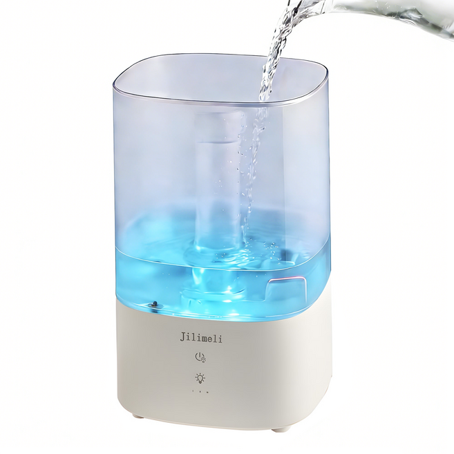 Jilimeli 대용량 초음파 가습기 4L 무소음 무드등 간편 통세척 가정용 상단채움 사무실 탁상용 가정용 가습기, 하양