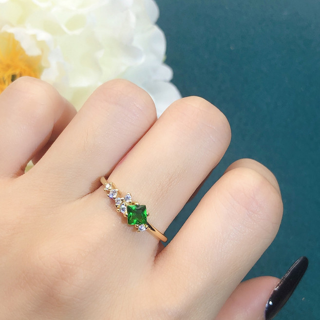 여성 금도금 스퀘어 그린 인조 보석 재물을 모으다 반지