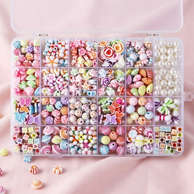 리브온 파스텔 비즈 만들기 세트 DIY 키링 팔찌 공예 키트 대용량, 1세트, 핑크 혼합