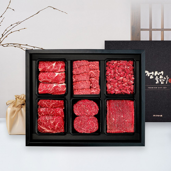 1+등급 한우기획 선물세트 1호(등심400g 채끝400g 치마살400g 불고기400g 국거리400g 산적400g), 1개