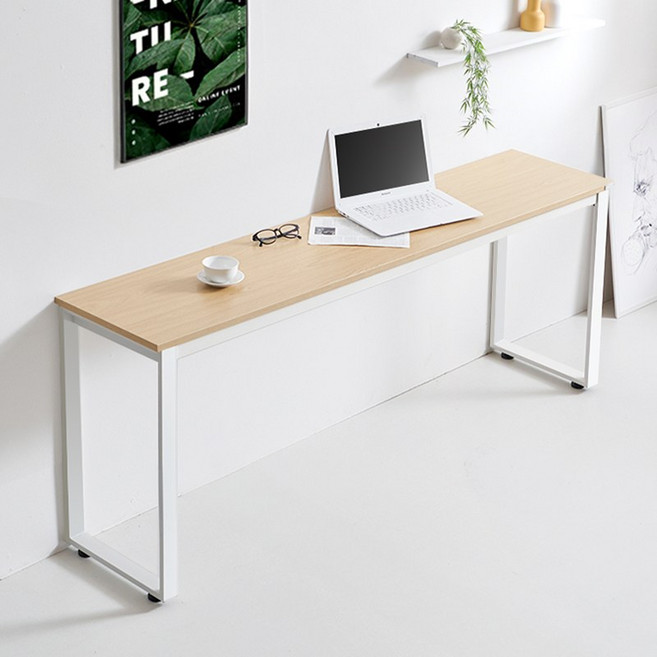 e스마트 1인용 학생 슬림 간이 좁은 책상 사각다리, 내추럴오크-화이트다리