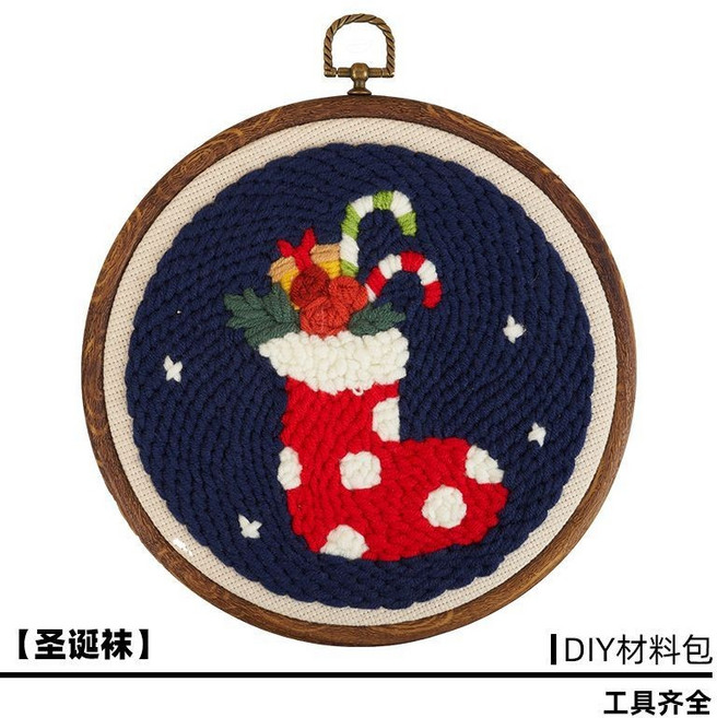 毛線戳戳畫 DIY材料包 節日禮物, 1個, 圣誕襪