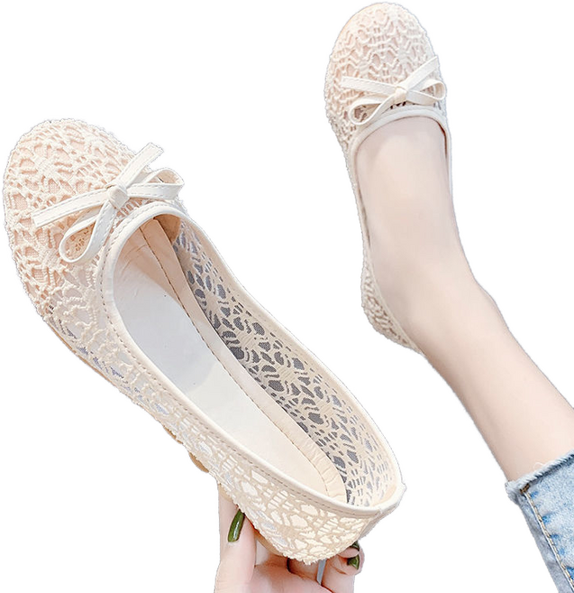 셀럽당여성 봄여름 단화 펌프스 레이스 메쉬 플랫 라운드 토 슈즈