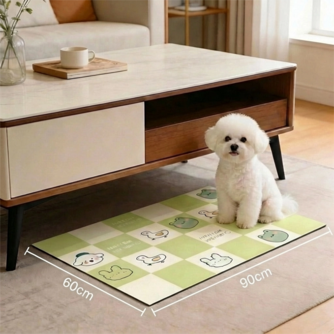 Tinduo 강아지 매트 PVC 카펫 식사용 발매트 주방 싱크대 욕실 겸용 미끄럼방지 방유 방수 닦아서 바로 쓸수충격방지 매트, 녹색, 1개
