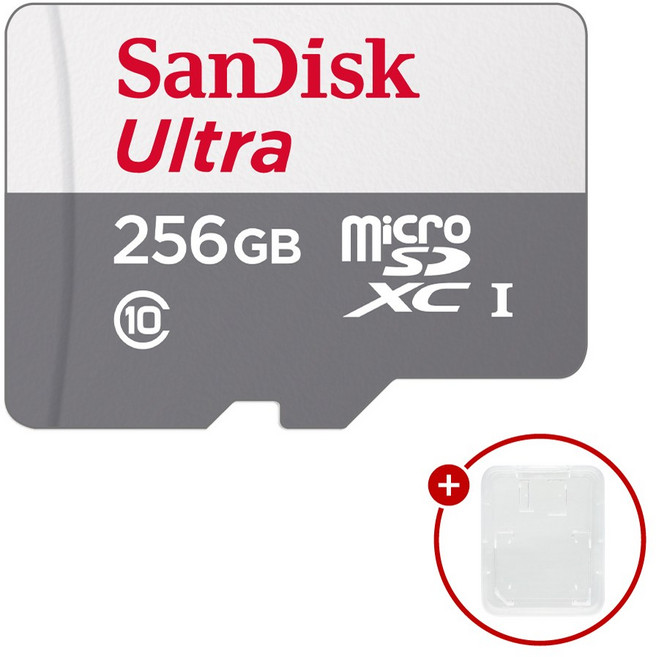 샌디스크 마이크로SD카드 울트라 SDSQUNR + SD카드 케이스, 1개, 256GB