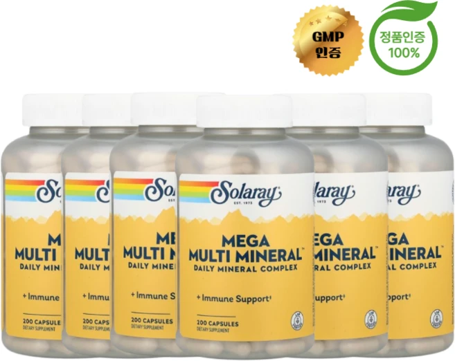 솔라레이 메가 멀티 미네랄 컴플렉스 캡슐 Solaray Mega Multi Mineral, 6개, 200정 - 쿠팡