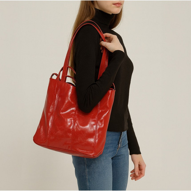 여성 레더 노트북 애나멜 가방 토트백 숄더백 크로스백 데일리백 레드