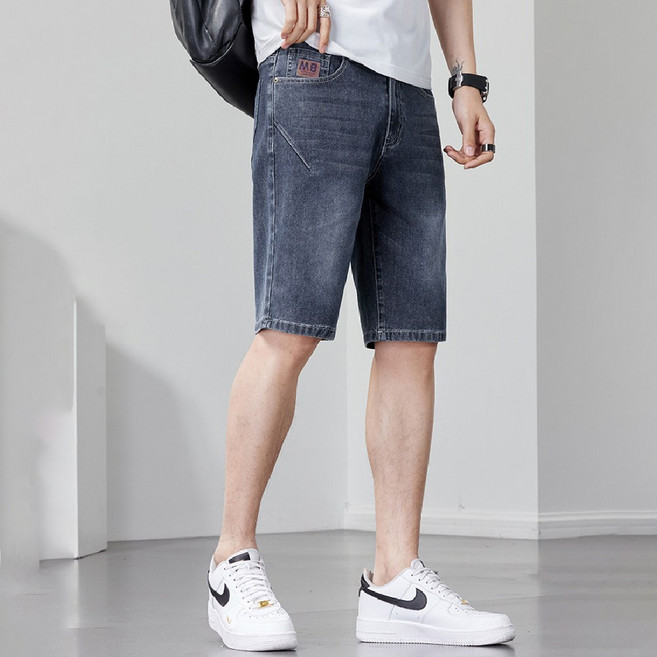 러비블리 남자 5부 청반바지 워싱 와이드 스판 데님 팬츠