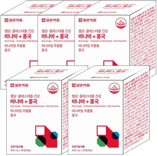 일양약품 혈당 콜레스테롤 건강 바나바 + 홍국 콜레스테롤 낮추는 고지혈증 식후혈당상승억제 당케어, 5개, 60정