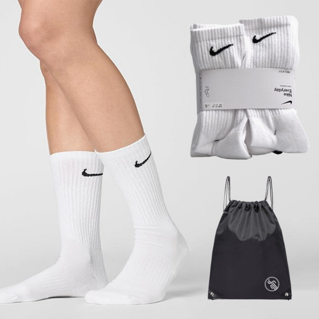 나이키 남녀사이즈 장목 화이트 에블데이 쿠션 양말 6켤레 (PGN짐쌕가방 지급), SAPP_KNQ, 1개