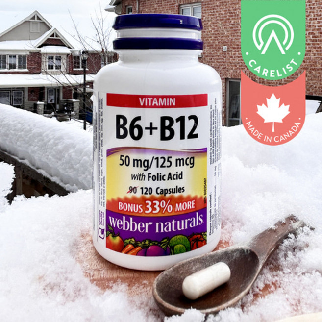 캐나다 웨버 네츄럴 비타민 B6 B12 엽산 50mg 120캡슐 2개월분 / 케어리스트, 1개, 120정