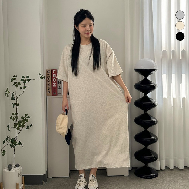 디테일웨어 여성 무지 롱롱 반팔 원피스 면100 빅사이즈 임산부 원피스 라운드넥 사계절 홈웨어 데일리 롱원피스