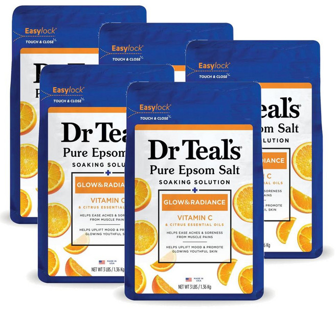 닥터틸즈 퓨어 앱솜솔트 비타민C 감귤 DrTeal's Pure Epsom Salt Glow Radiance, 1.36kg, 5개