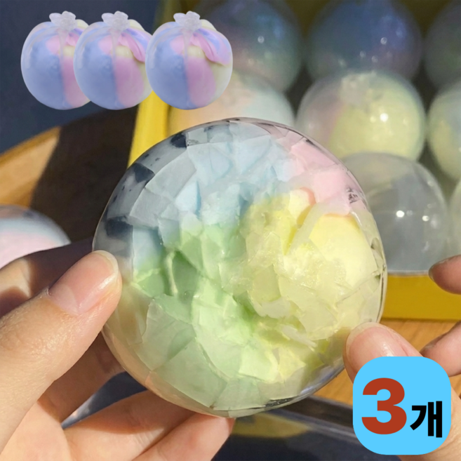 라에린 왁뿌볼 슬라임 스퀴시 왁뿌 말랑이 슬랑이 스트레스볼 왁스 뿌시기, 3개, 63g, 레인보우 파스텔