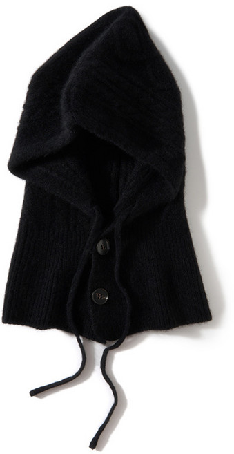 캐시미어 바라클라바 꽈배기 니트 단추 후드 넥워머 고급 산양울