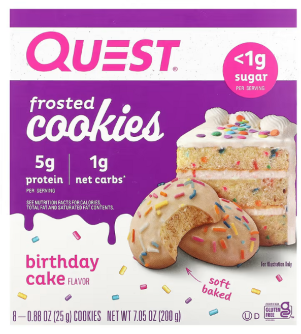 퀘스트뉴트리션 Frosted 쿠키 버스데이케잌 8 쿠키 0.88 oz (25g) 각, 25g, 8개