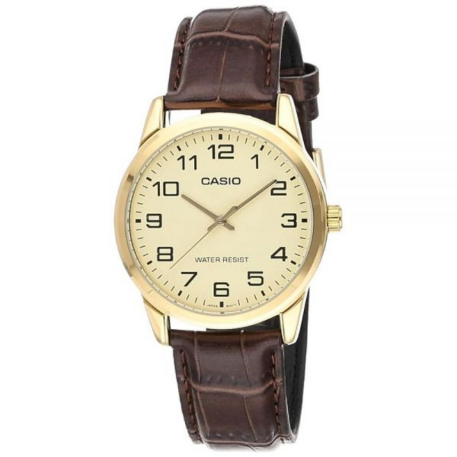 CASIO 카시오 남성용 스테인리스 스틸 쿼츠 시계 18 레더 스트랩 브라운 (EAW-MTP-V001GL-9B)122565