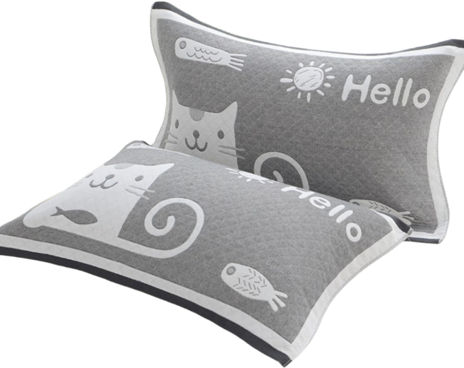 天使網購 長尾貓加厚紗布枕頭巾 防塵透氣