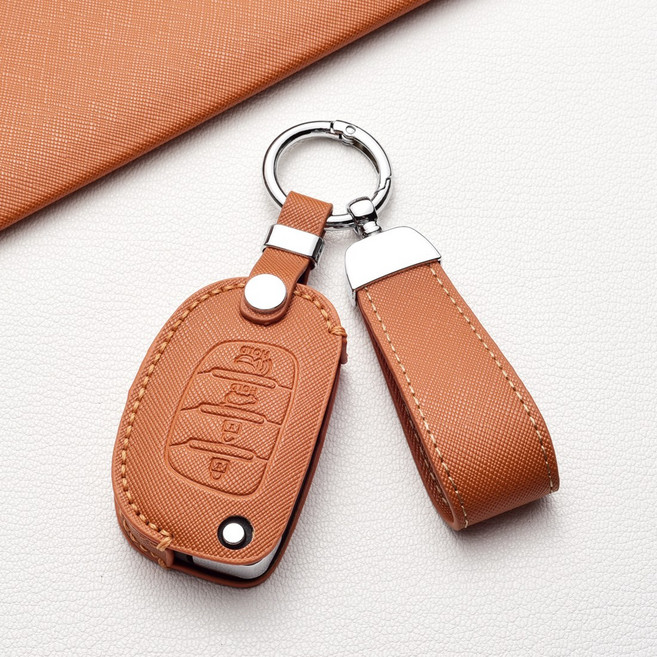 현대차 고급 폴딩 키 케이스 - 프라다 패턴 스크래치 방지 2/3/4버튼 싼타페 투싼 제네시스 등 호환, 현대 Z4 타입(4버튼), 주황갈색