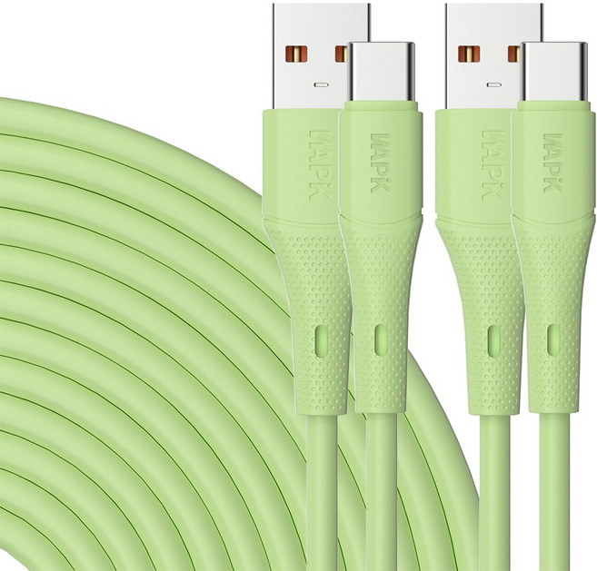 Wapik C타입 고속충전 케이블 YT01 PD60W A-C, 2개, 그린, 2m