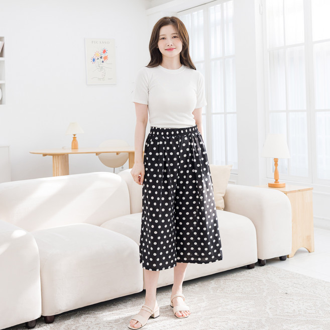 아킵 냉감 8부 바지 데일리 홈웨어 루즈핏 쿨원단 밴딩 팬츠