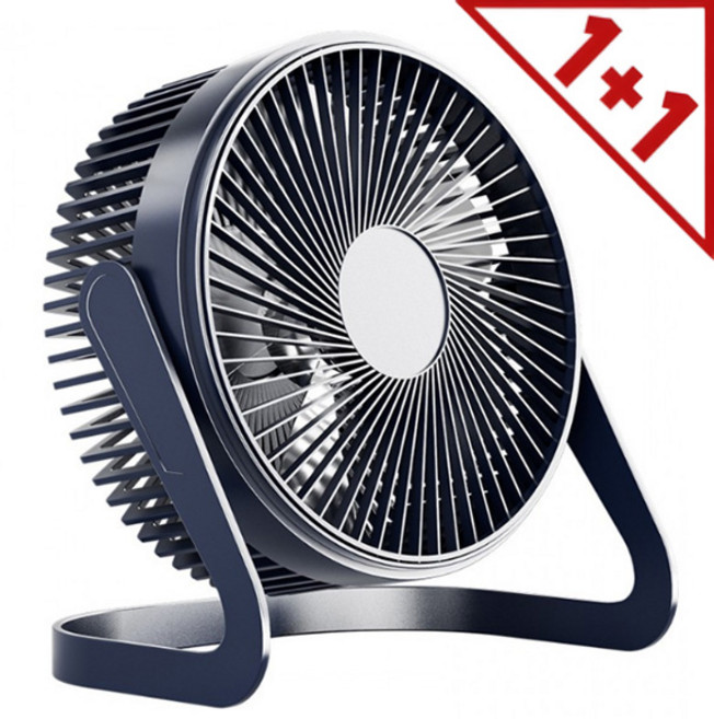 1+1 저소음 5엽날개 360도 각도조절 미니스탠드 사무실 데스크 선풍기, 블랙