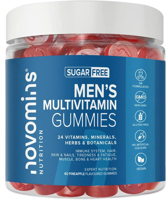 영국 노브민스 novomins 멀티비타민 구미 포 맨 24에센셜 구미 츄어블 파인애플맛, 2개, 60정