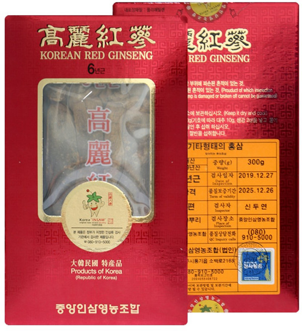 홍삼 6년근 대편 300g (11~20뿌리) 건홍삼 고려홍삼 곽, 1개