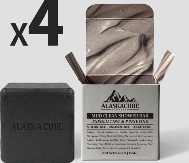 알래스카큐브 머드클린 멜팅팩바 모공 피지 케어 블랙솝 머드비누, 155g, 4개입