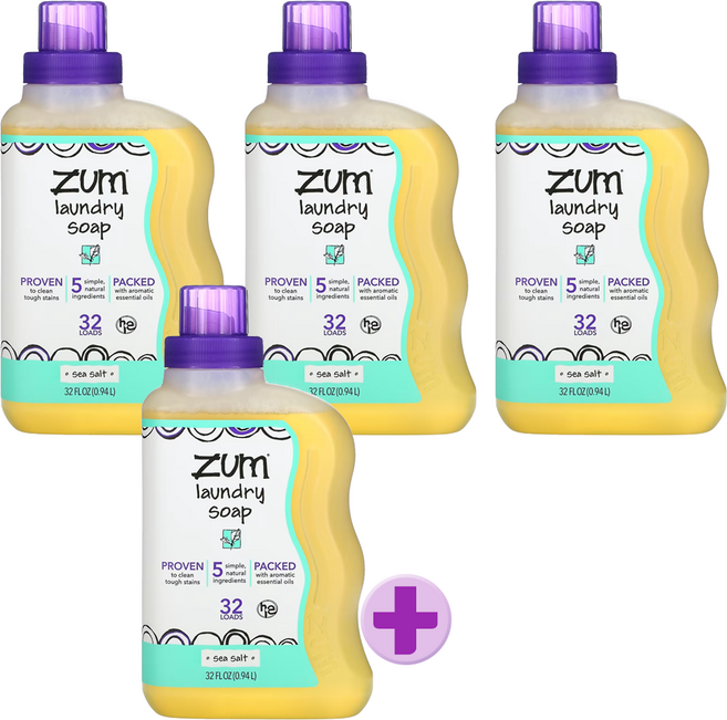 인디고와일드 씨솔트 줌클린 줌 런드리 32oz Zum Clean Laundry Soap 세탁 세제, 4개, 940ml