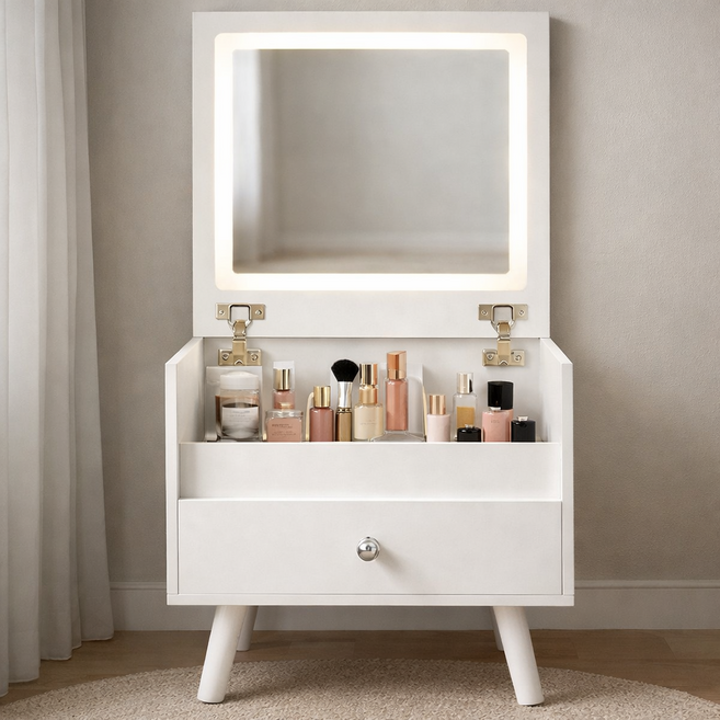 소프트엣지 LED 미니 좌식 화장대, 올 화이트 40cm (LED 포함)